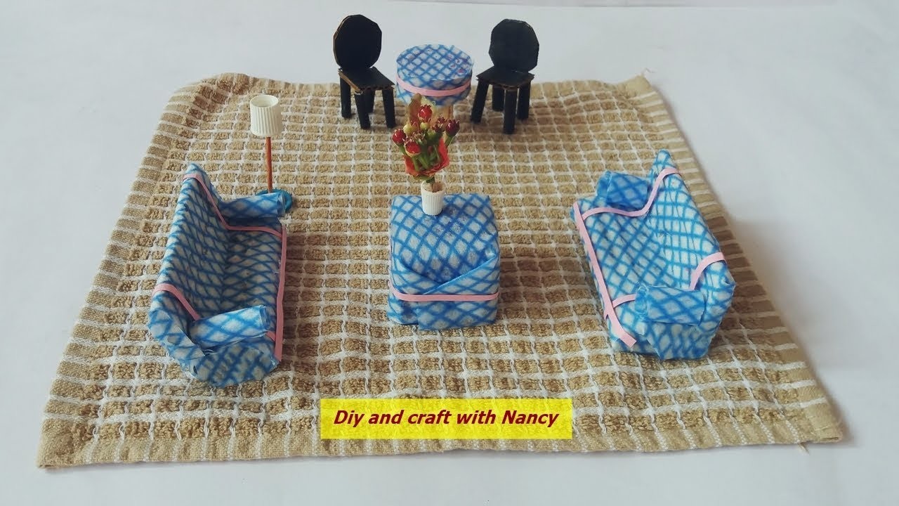 DIY- अखबार से बनाये सोफा सेट ||   How to make Miniature Couch With Newspaper|| Sofa || Dollhouse