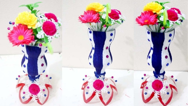 DIY - Plastic bottle flower vase - How to make flower vase with waste material - Plastic craft ideas