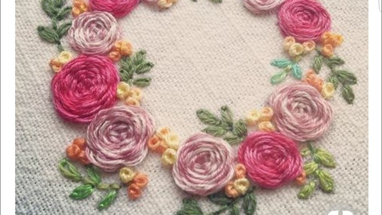 Hand embroidery: how to make rose flower and leaf ????????????
