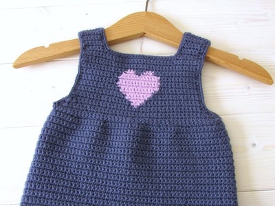 How to crochet a simple heart baby pinafore. dress