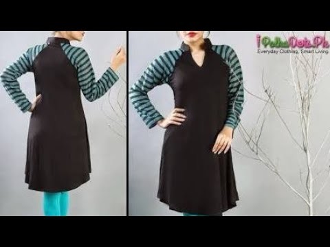 How to cut and stitch a designer Kamiz, kurti with ranglan sleeves
