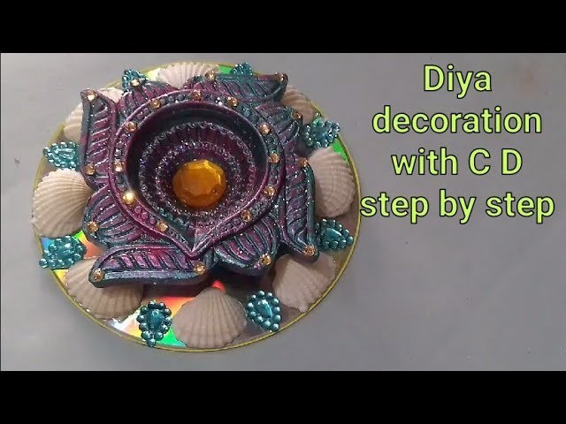 How to decorate diya | Diwali diya decoration ideas | diya decoration with cd
