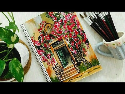 How to draw a door way with flowers. easy Acrylic paintings for beginners