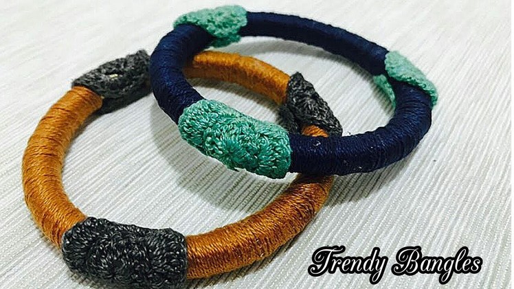How to make Cotton thread bangles decorated with crochet work.recycle old bangles.