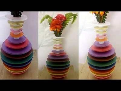 How to make flower vase at home ( Rainbow ) || best out of waste