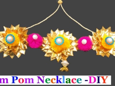 How to make gota patti jewellery. pom pom necklace.Handmade gota necklace - D.I.Y.