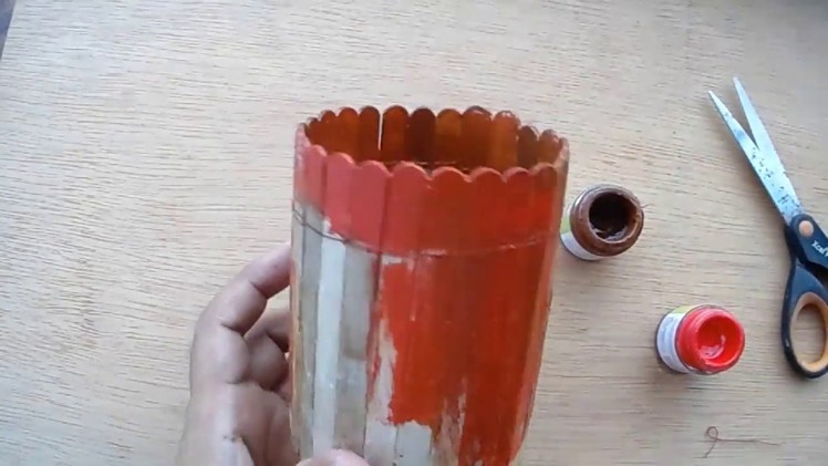 How to make pen holder with ice cream sticks- ice cream stick craft-Old ice cream stick make holder