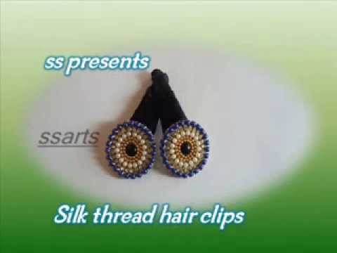 How to make silk thread Hair clips making at home.Kids hair accessory making at home