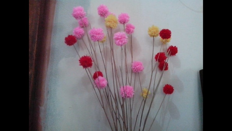 How to make wool pom pom flower. pom pom tree branch.