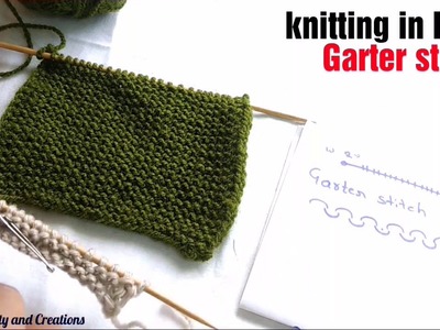 Knitting in Hindi for beginners - garter stitch,bunayi Hindi me,k knitting designs,knitting patterns