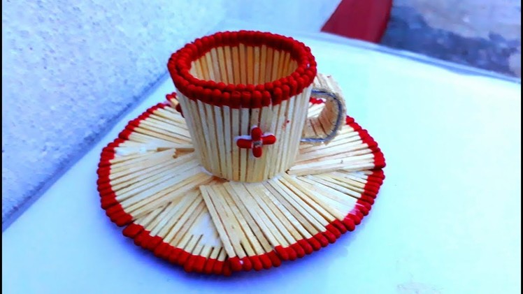 Matchstick art : How to make matchstick cup.Easy matchstick tea  cup and plate making.