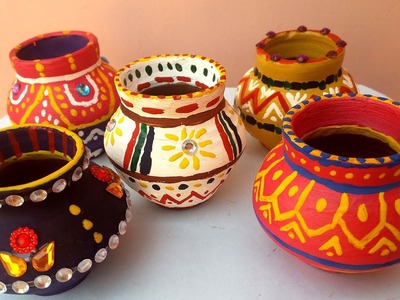 Matki Decoration, How to decorate POT at home, Indian Festival Diwali spacial craft idea decor