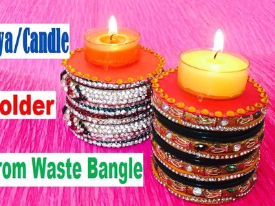Old bangles reuse -Diwali.Christmas Diya & Candle Stand from Waste Bangles  - Best out of waste