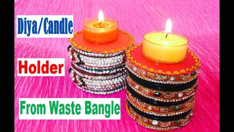 Old bangles reuse -Diwali.Christmas Diya & Candle Stand from Waste Bangles  - Best out of waste