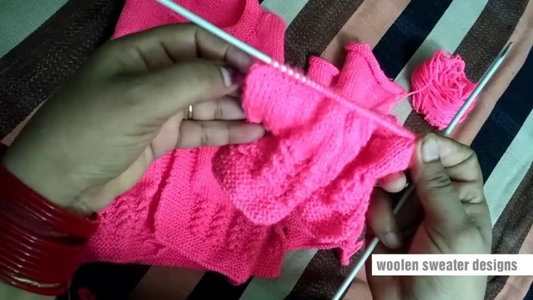 Woolen sweater designs | part 13-woolen cap portion|how to knit woolen cap one colour sweater design