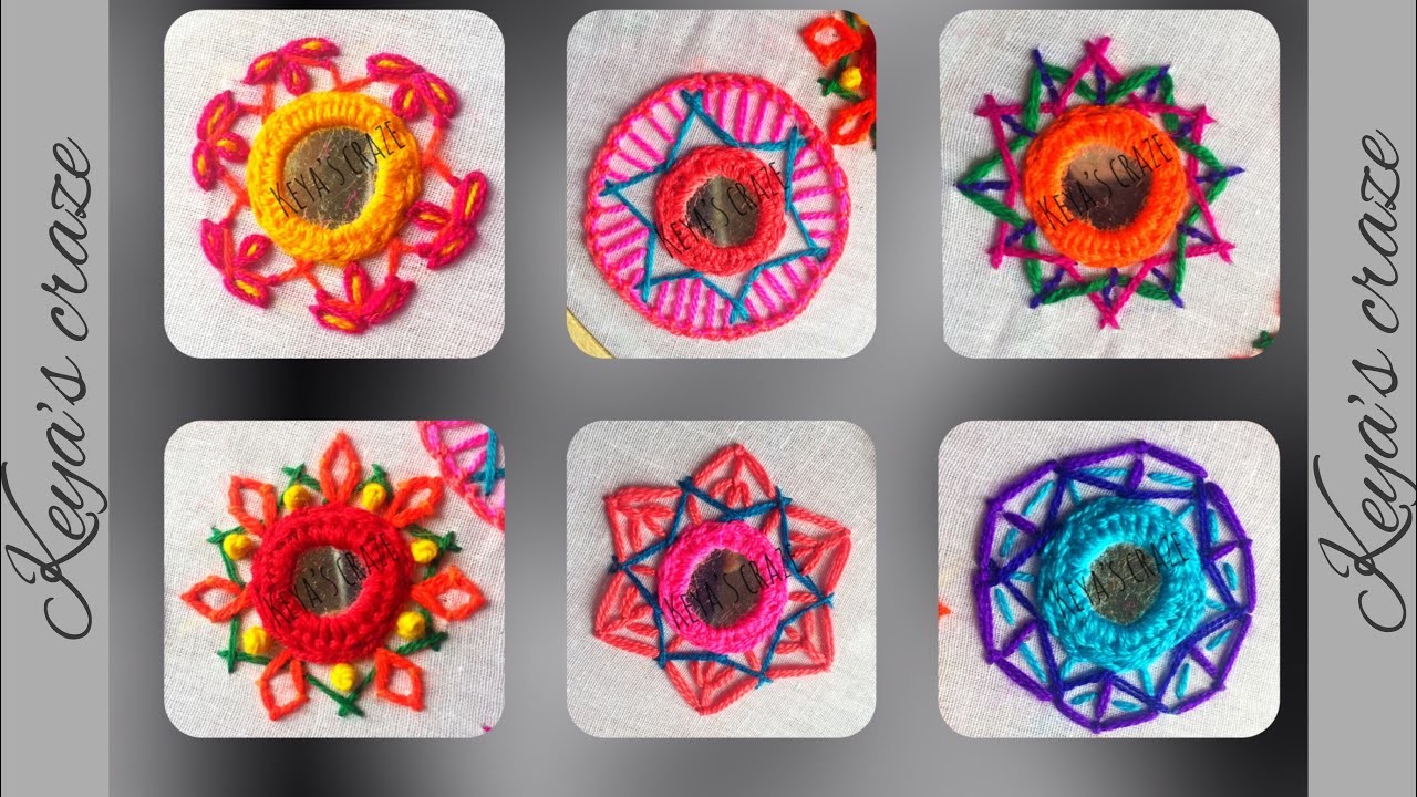 6 Designer Mirror Hand embroidery tutorial, Mirror ahand embroidery