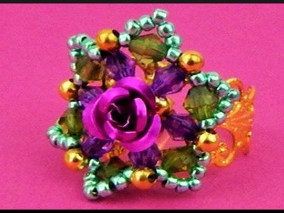 DIY | Rosen Perlen Ring | Beaded star ring with rose bead and bicones | Beadwork jewelry