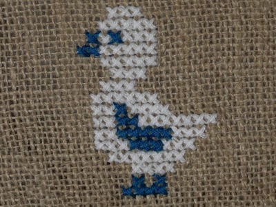 Hand Embroidery : Cross Stitch Embroidery ( Bird Pattern ) ( Duck ) on Jute Mat