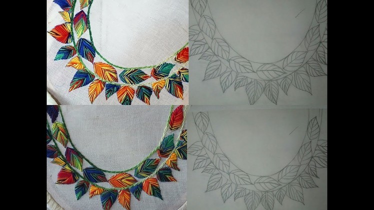 Hand Embroidery Double Leaf Filling stitch designs for Neck designs hand embroidery