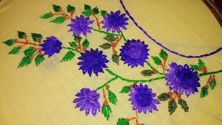 Hand Embroidery: Neckline Embroidery Lazy daisy and Whipped Back stitch for kameez.Kurtis.Churidar.