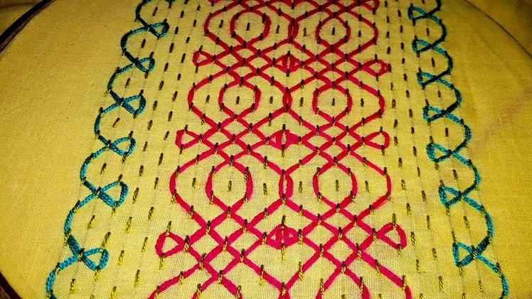 Hand Embroidery new style nakshi katha design and border line design.