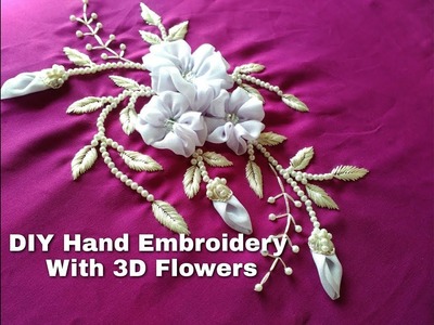 Hand embroidery with 3D flowers