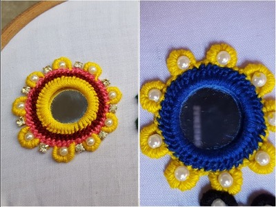 Hand work rajasthani  mirror work design embroidery stitch by shisha work