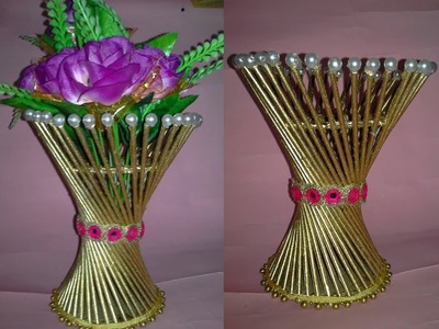 How to make Flower Vase ||DIY Simple Paper Craft|flower Pot making || dustu pakhe craft|