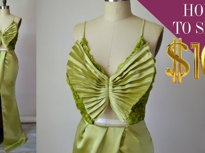 How To Sew A Pleated Butterfly Mermaid Slit Gown for $10 (E 04)