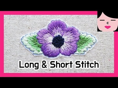 Long and Short Stitch Anemone Flower Hand Embroidery 롱앤숏스티치 아네모네 꽃 프랑스자수