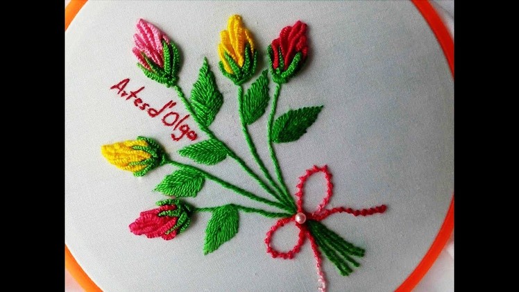 Rose Bud Bouquet Embroidery | Bouquet de Botones de Rosa | Hand Embroidery Tutorial by Artesd'Olga
