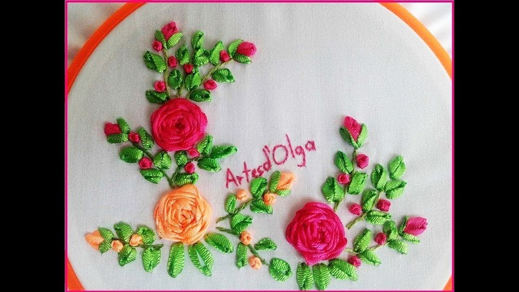 Spider Web Rose|Silk Ribbon Embroidery || Rosa en Punto Telaraña|Bordado Con Cintas|Artesd'Olga
