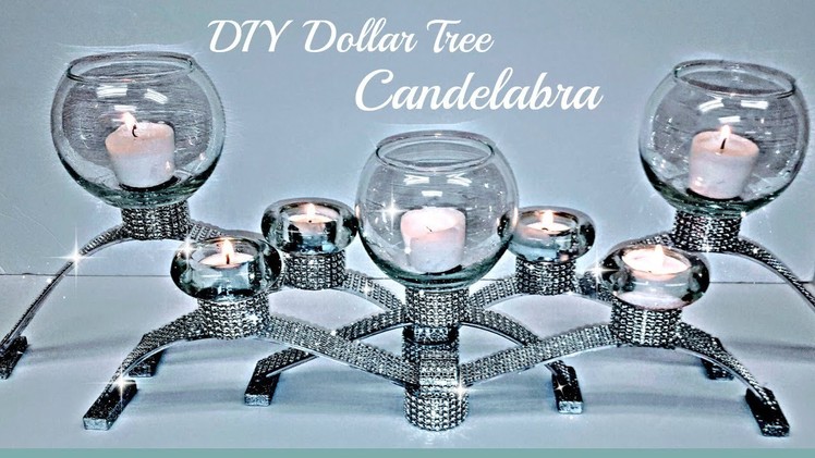 DIY Dollar Tree GLAM Candelabra Candle Holder -  Bling Centerpiece