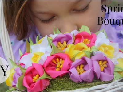 DIY Tulips and daffodils spring basket. How to make flower basket. Handmade Mothers Day Gift