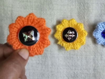 Easy knitted flower button|hindi