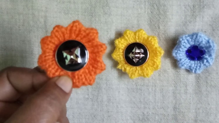 Easy knitted flower button|hindi