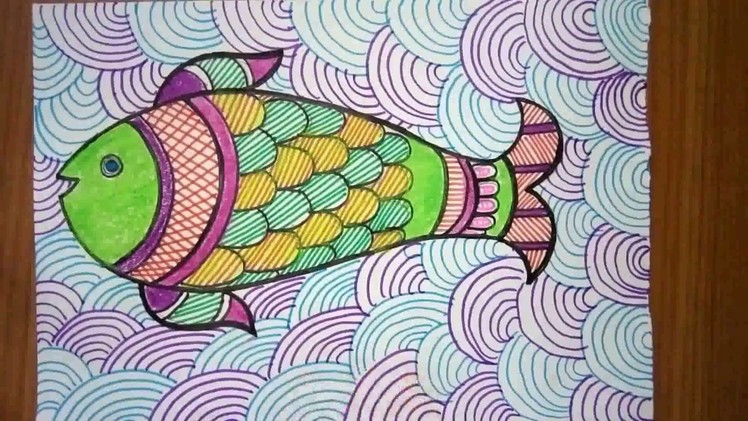 Fish Madhubani Painting ( Coloured )