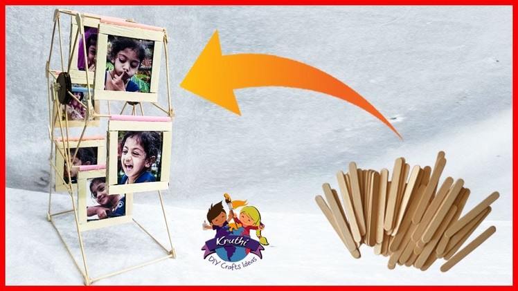 How to Make a Ferri Wheel Photo Frame out of popsticks || Ice Cream Stick Craft || Kruthi DIY Craft