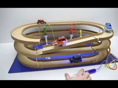 How to Make Amazing Hydraulic Powered Magic track with magic cars from Cardboard