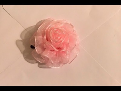 Make Rose flower with Orgenza Ribbon. No glue needed. DIY