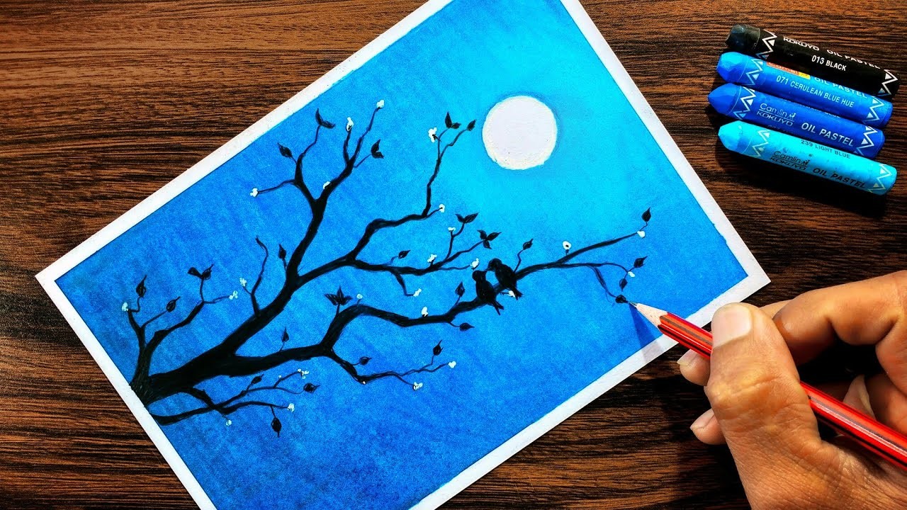  Moonlight  Drawing  for beginners with Oil  Pastel  step by step