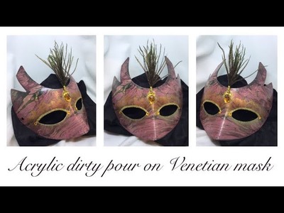 Muted tones Venetian mask - Acrylic paint pouring #14