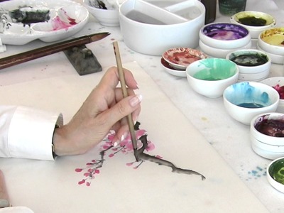 Nan Rae Painting Cherry Blossoms and Butterfly