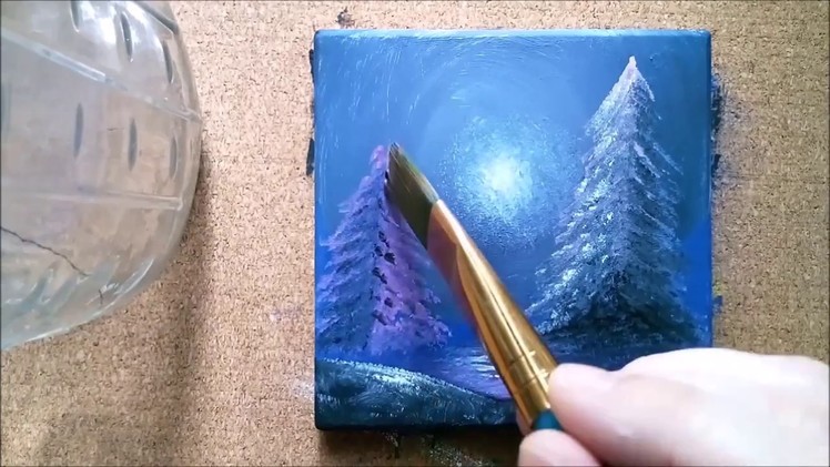 Paintable #2 | Painting a Ceramic Tile Coaster | Winter Lights - Acrylic Landscape Art