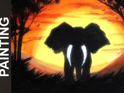 Painting an Elphant in an African Sunset Landscape with Acrylics in 10 Minutes!