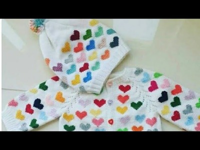 बची हुई ऊन से स्वेटर बनाना सीखे.Colourful Hearts Sweater Design:Design-145