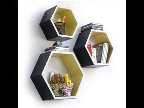 Trista - Hexagon Leather Wall Shelf Bookshelf; hexagon wall shelf, cube wall shelf