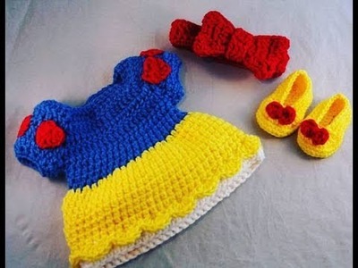 Tutorial How to Crochet Baby Snow White Dress (Size 0-3 months)