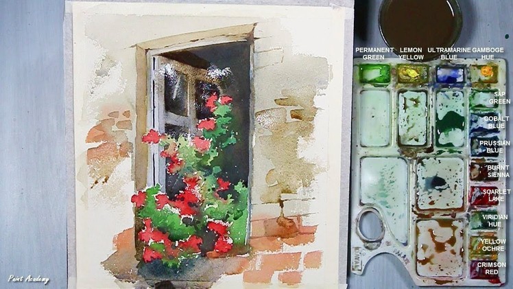 Watercolor Painting | Flowers in the Window | step by step