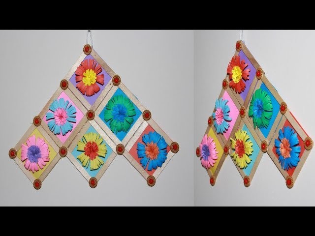 Beautiful Paper Flower Wall Hanging | Ice cream sticks craft ideas | useful ideas for home